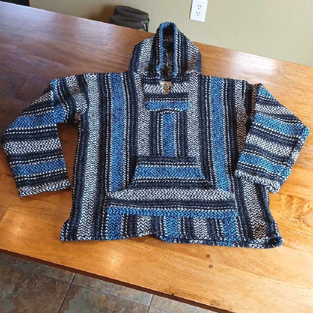 Baja Joe Blue and Black Striped Men's Hoodie